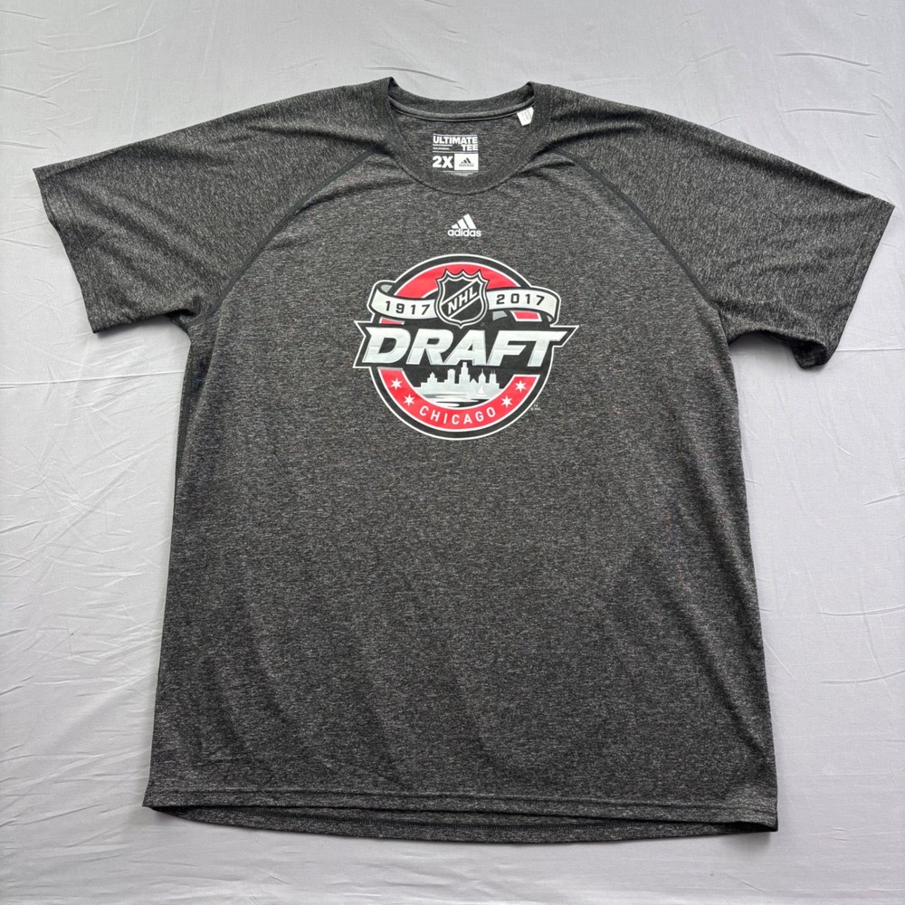 Adidas NHL 2017‎ Draft Chicago Mens 2X Ultimate Tee Climalite Grey Shirt